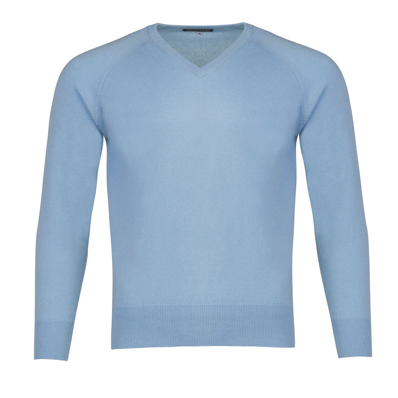 Men's Cashmere V-Neck Sweater in Baby Blue – Kenmare Cashmere