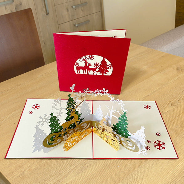 Christmas Tree And Deer 3D Pop Up Greeting Card