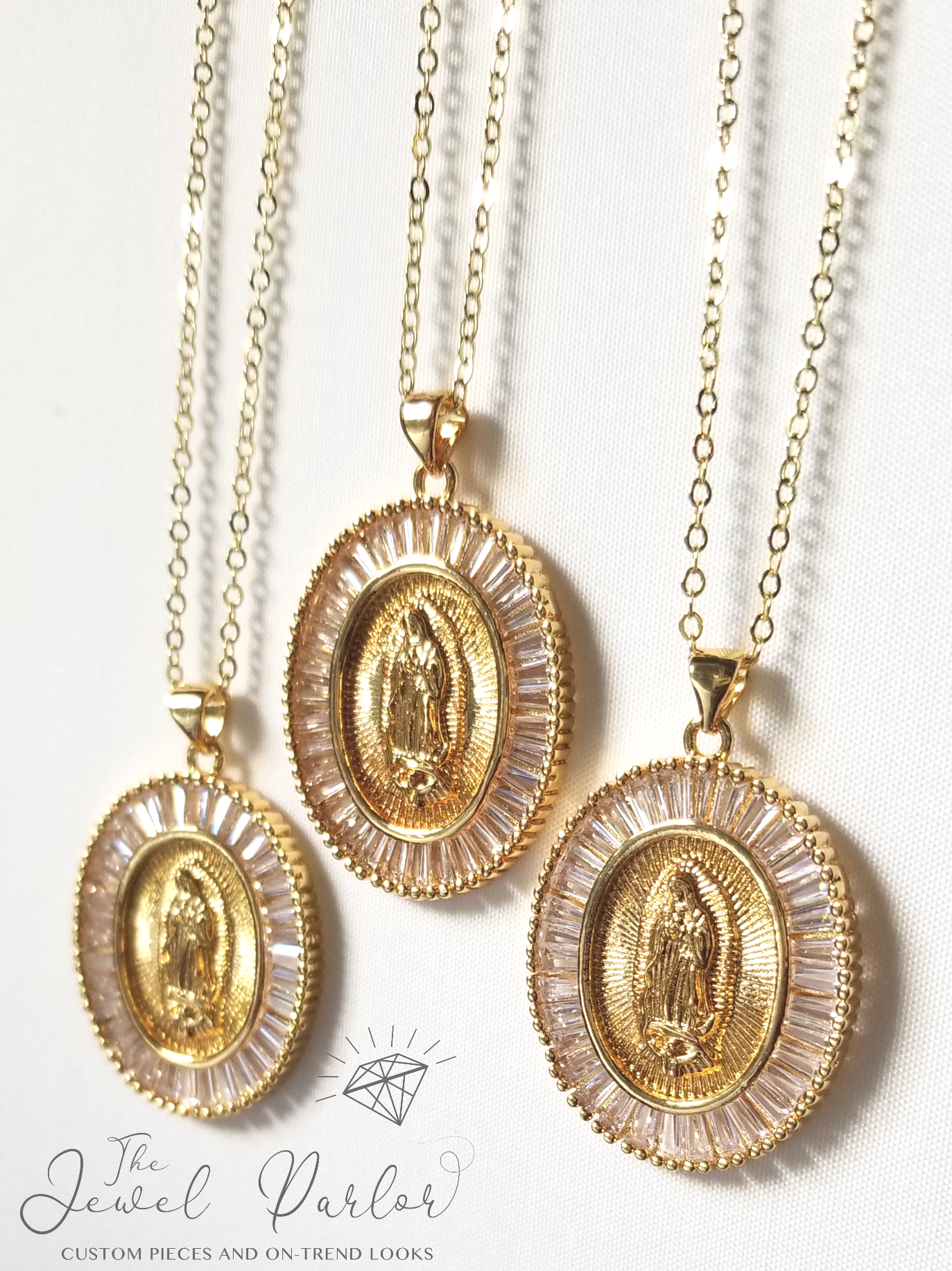 18K Gold Filled Virgin Mary Oval Medal Pendant+18