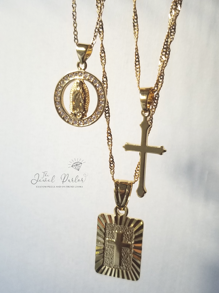 Virgin Mary Halo + Crosses Necklace Trio – The Jewel Parlor