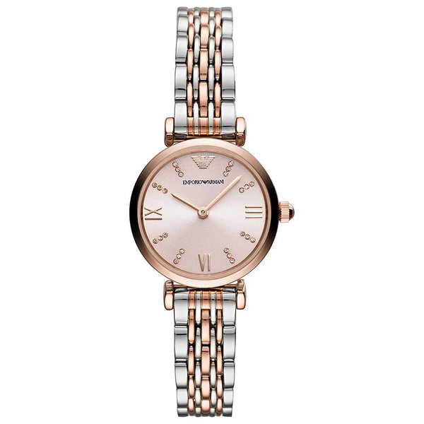 emporio armani slim ladies silver & rose gold watch ar1926