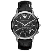 Mens / Gents Black Leather Chronograph Emporio Armani Designer Watch ...