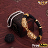 FreeMen lion Face Black Leather Genda Kada for Men FMK17