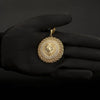 Lion Face Round Golden Diamond Pendant FMP110