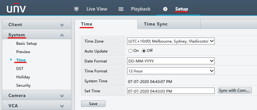 Uniview Setup Guide: System - Time