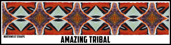 Orange white blue tribal blanket. Custom textile design by Northwest Straps.