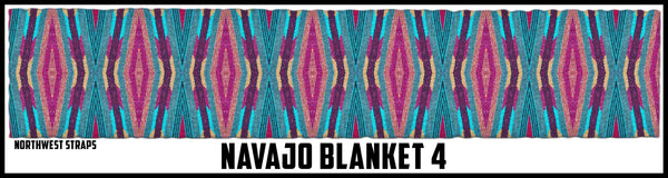 Green pink red blue yellow orange Navajo blanket. Custom textile design by Northwest Straps.