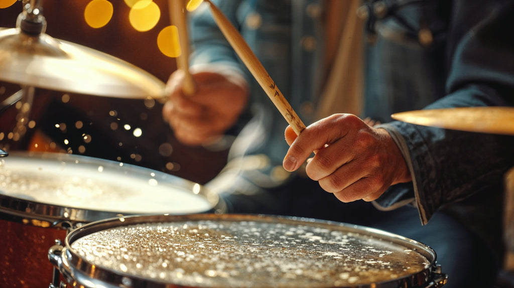 Close up of drummer hitting a drum at a music festival during a video production in Melbourne from Enamoured Iris