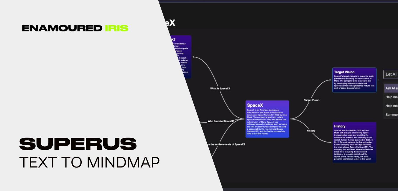 Superus is a generative AI application that transforms user text input into a creative mind map for storytelling, brainstorming and learning