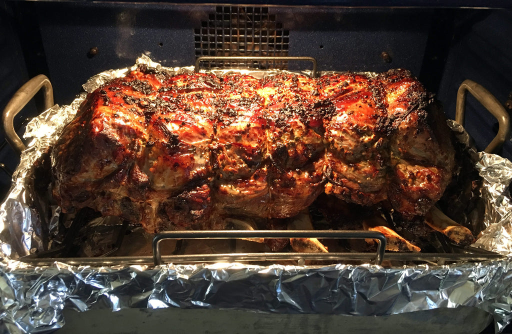 Rib Roast by Bee Inspired on a tray in the oven