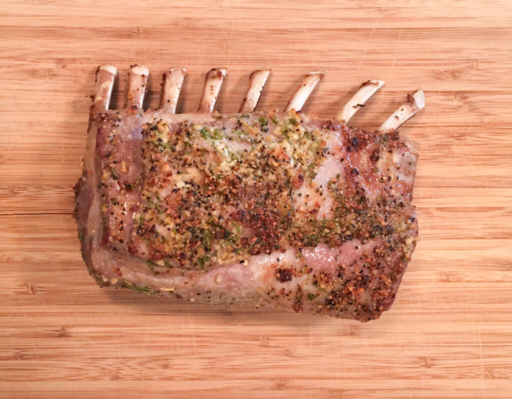 Rack of lamb just before becoming lamb chops on Chesterhaven Beach Farm