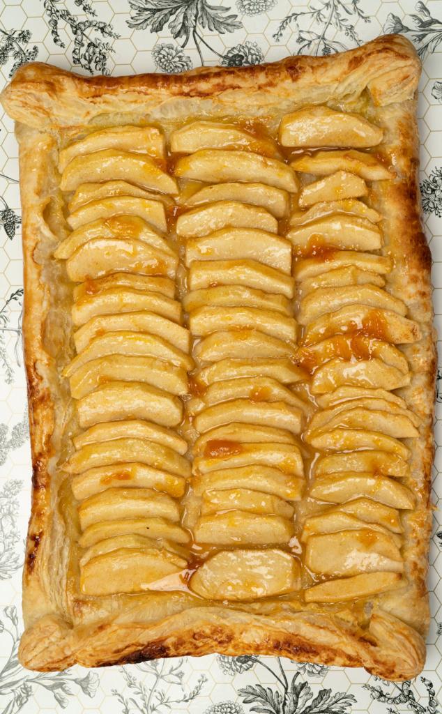 Apple Tart on floral tray fresh out of oven