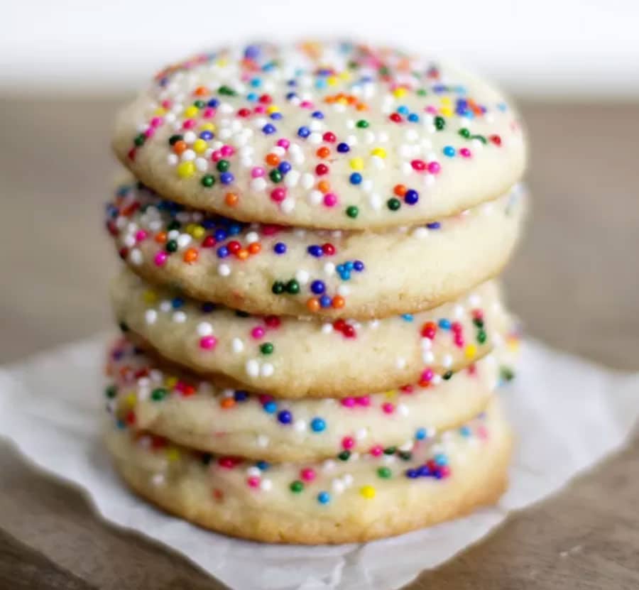 Sugar cookies with rainbow sprinkles for National Sugar Cookie day