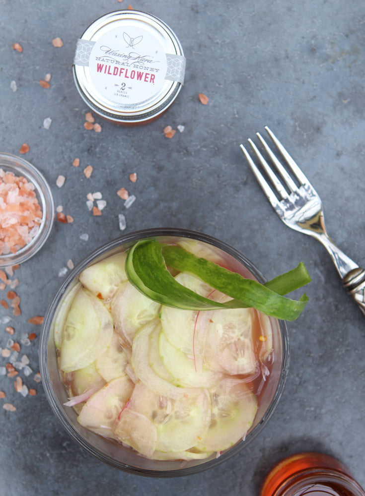 Easy to make cucumber salad with honey vinaigrette dressing is great for summer parties.