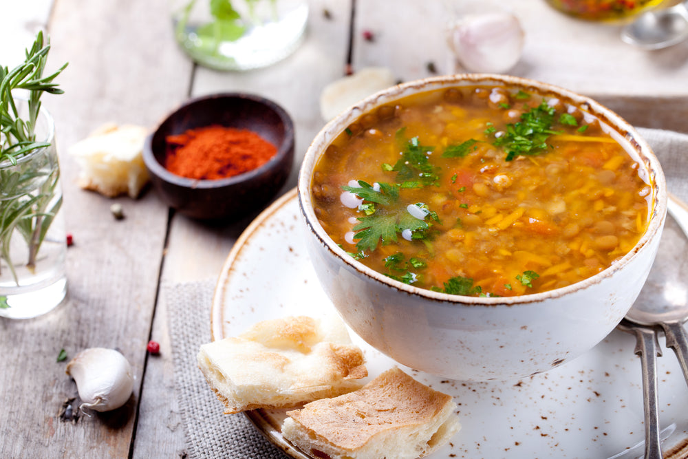 This lentil soup recipe is a nutritional powerhouse. It combines the nutrients, protein, good carbs & fiber in lentils with the antioxidant power of veggies.