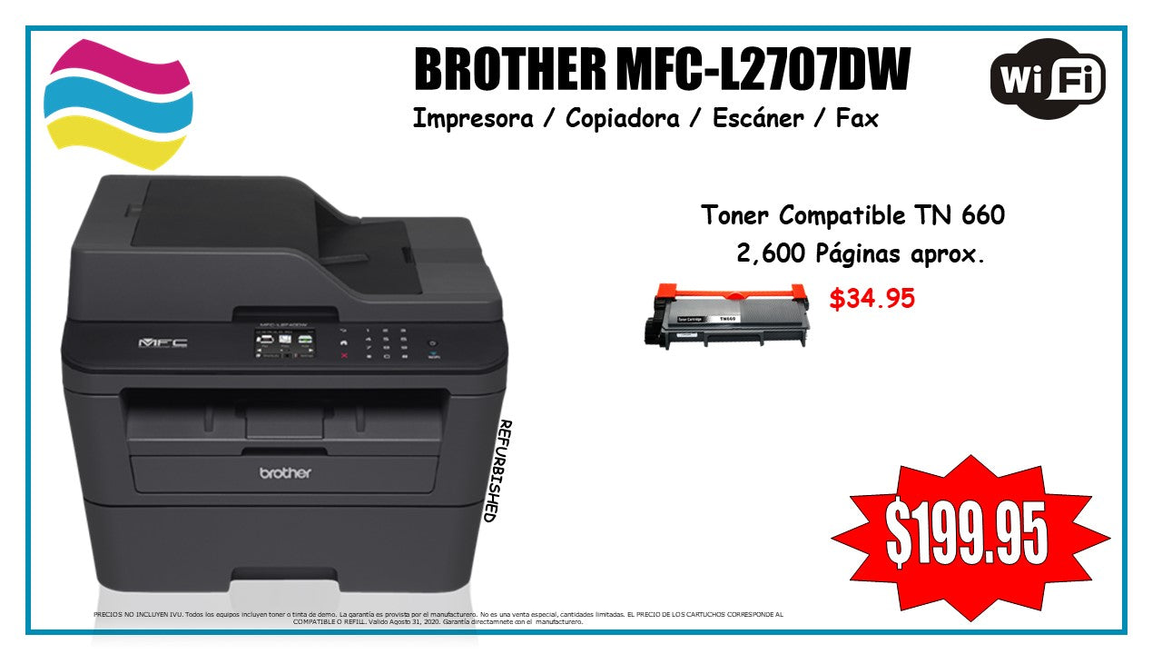 Printer Brother MFC-L2707DWRF - tintas y Toners del Caribe, Inc