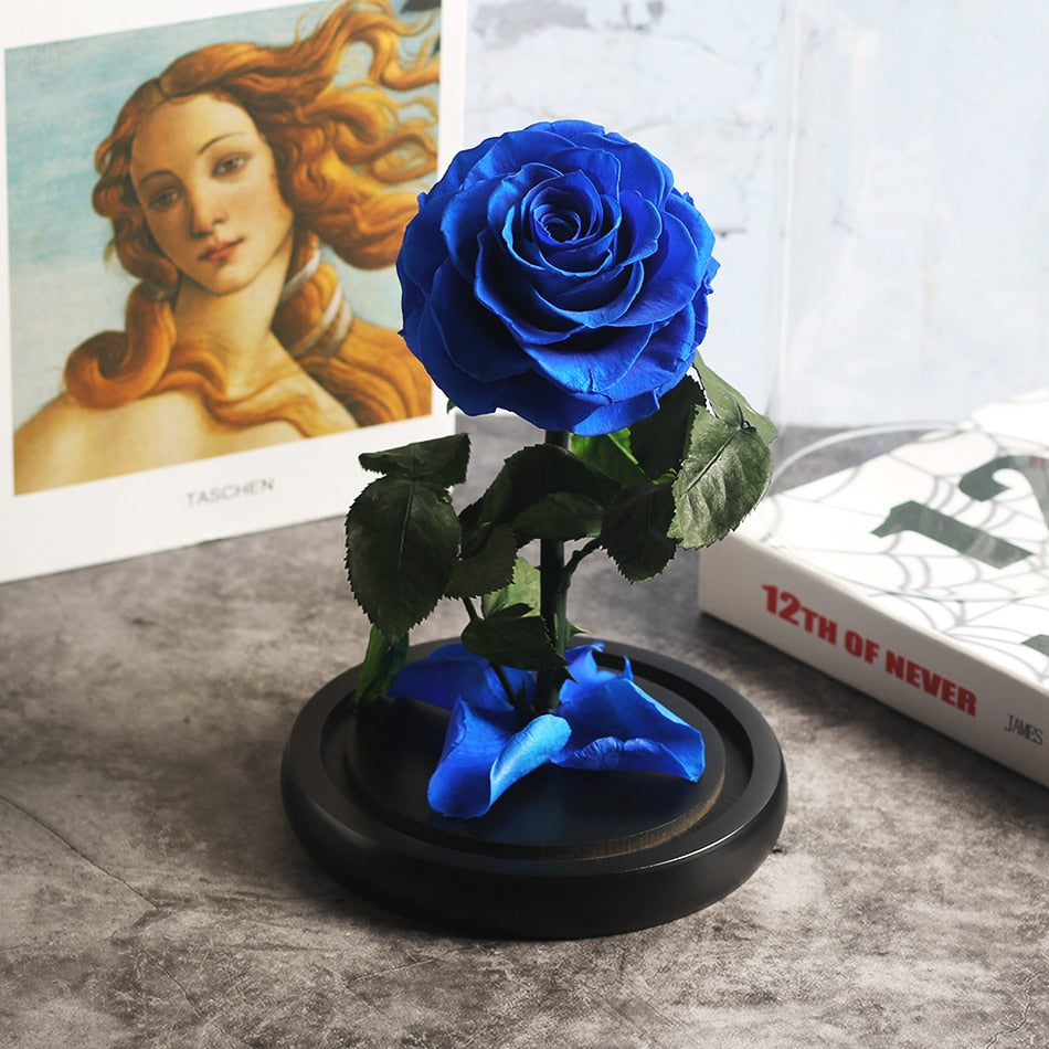 Rose Éternelle sous Cloche Bleu| Royaume Éternel