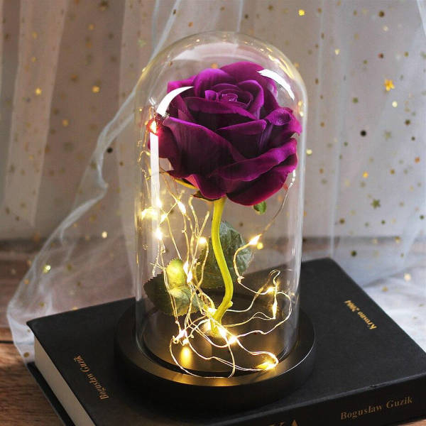 Rose Éternelle sous Cloche LED Violet | Royaume Éternel