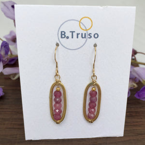 24kt gold plate over sterling silver oval link earrings pink tourmaline beads on card