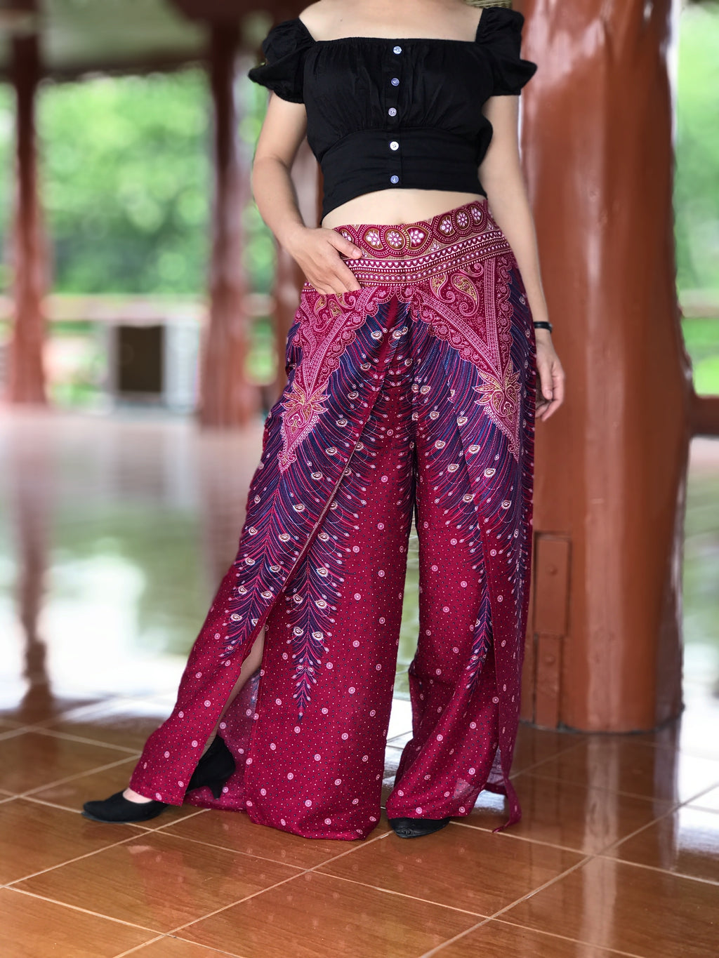 WOMEN BLACK PEACOCK Palazzo Pants Petite to Plus Size's Hippie Style Clothes  Wide Leg Pants boho Pants Comfy Summer Thai Yoga Pants -  Canada