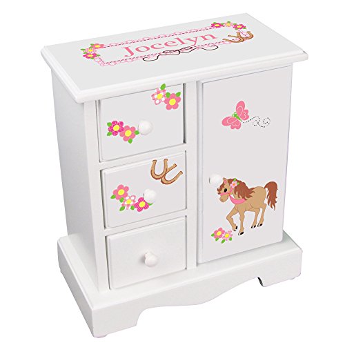 MyBambino Girl's Personalized Little Pony Jewelry Armoire Chest Box Drawers Necklace Holder