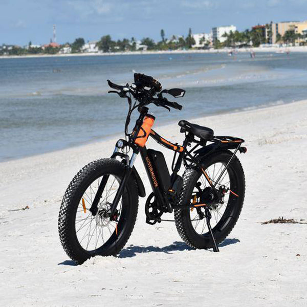 Aostirmotor S07-B 48V/13Ah 750W Fat Tire Electric Mountain Bike Beach background