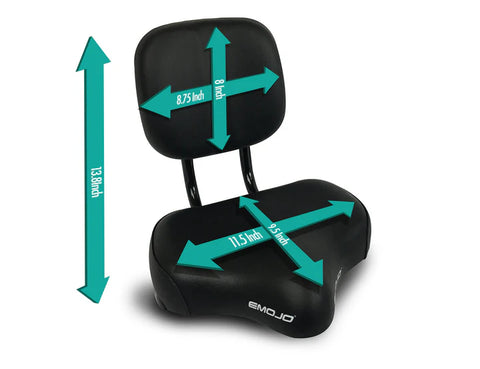 Emojo Upgrade Seat With Backrest - measurements are indicated