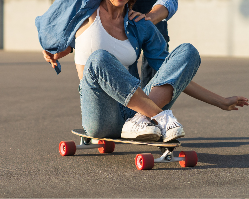 a woman on a skateboard