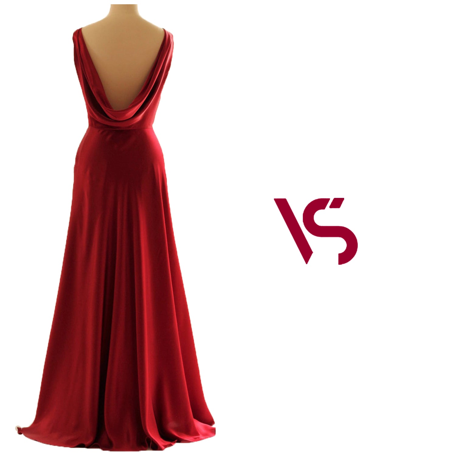 red silk evening gown