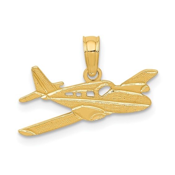 10K Yellow Gold Solid Satin Airplane Charm