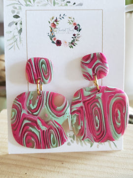 Fuchsia Swirl Clay Earrings