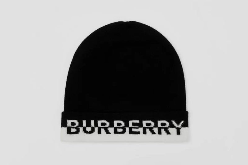 Burberry Logo Intarsia Cashmere Beanie Hat Black White – AyZed Clothing