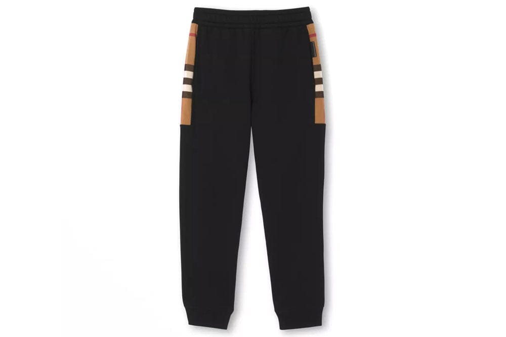 Burberry Check Panel Cotton Blend Jogging Pants Black – AyZed Clothing