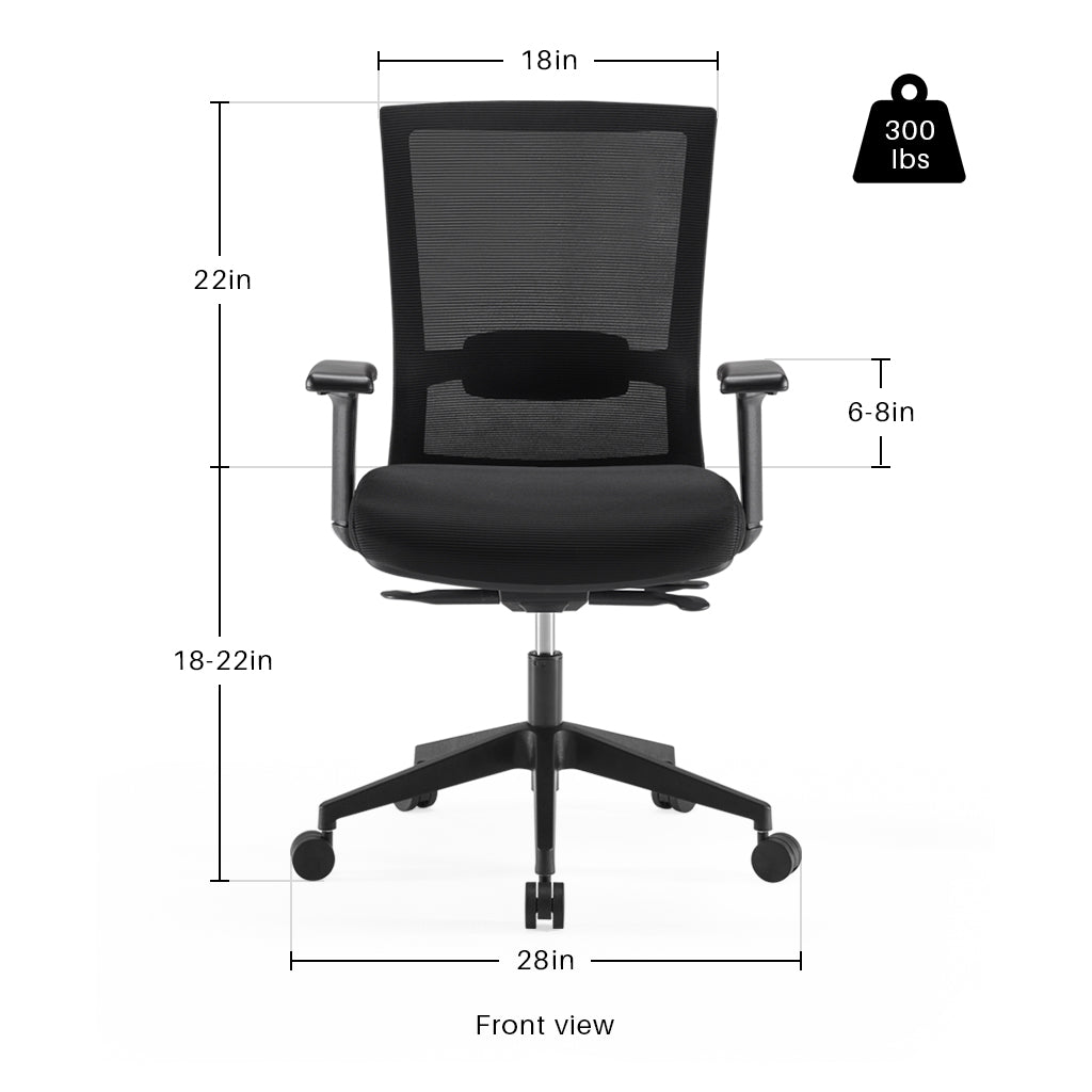 Sunaofe Ergonomic Chair Specification Front View