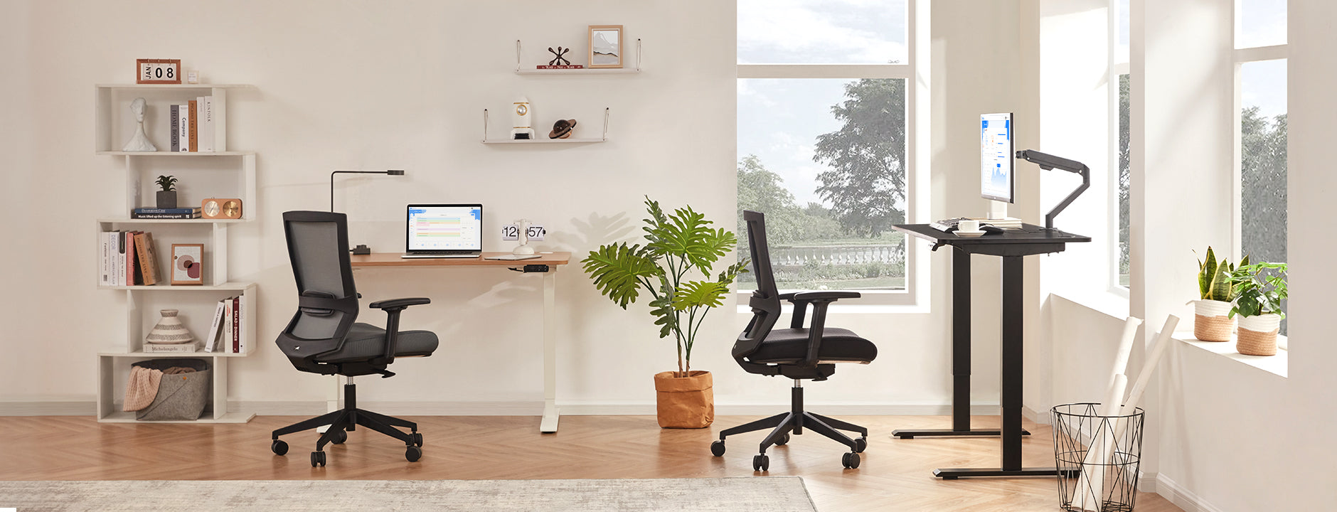 Sunaofe Dual Motor Electric Standing Desks with ergonomic chairs for Working From Home