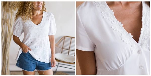 Falda vaquera con blusa blanca