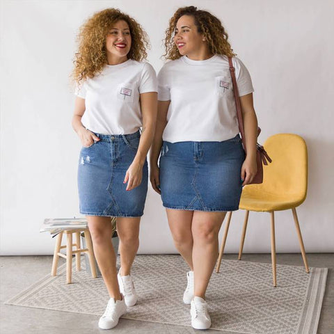 Denim skirt with basic t-shirt