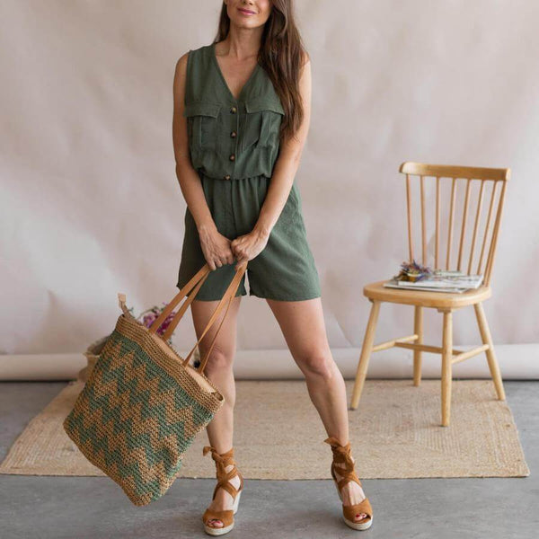 Look khaki short green jumpsuit