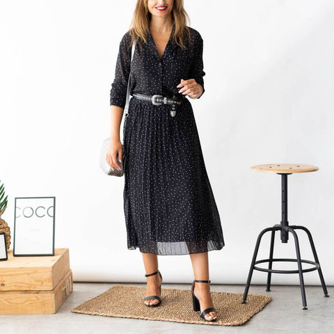 New Year's Eve black pleated skirt dress