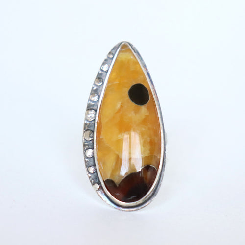 Chunky silver statement ring - Baltic amber ring