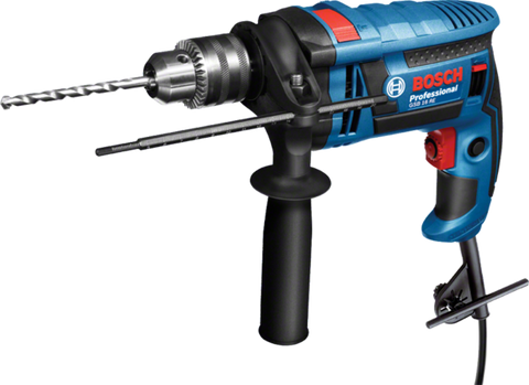 Bosch Impact Drill 750W, Max Chuck. 13mm + Accessories. Rated input power: 750W Weight: 1.8 kg No-load speed, 1st gear : 0 – 3,250 rpm Rated torque: 2.1Nm Chuck capacity, min./max.: 1.5 – 13 mm Tool dimensions (width): 70 mm Tool dimensions (length): 270 mm Tool dimensions (height): 190 mm Impact rate at no-load speed: 0 – 48,500 bpm Drilling diameter in concrete: 16 mm Drilling diameter in wood: 25 mm Drilling diameter in steel: 12 mm The A-rated noise level of the power tool is typically as follows: Sound pressure level dB(A); Sound power level dB(A). Uncertainty K= dB. Model Number	GSB 16 RE 