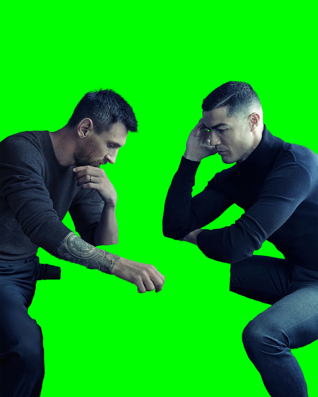 Messi and Ronaldo playing chess Meme Template (Green Screen