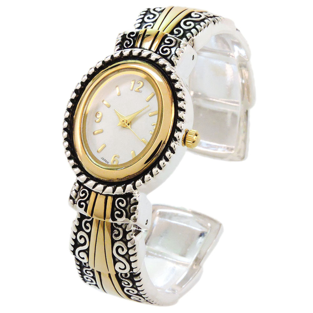 2Tone Metal Band Small Size Bangle Cuff Watch for Women – ShowTime