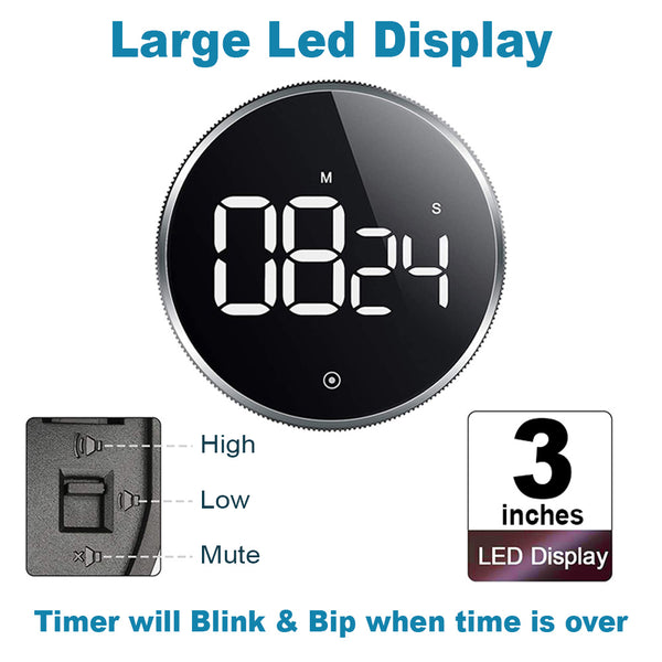 Rotary Digital Timer Cooking Kitchen Clock, LED Display, Magnetic