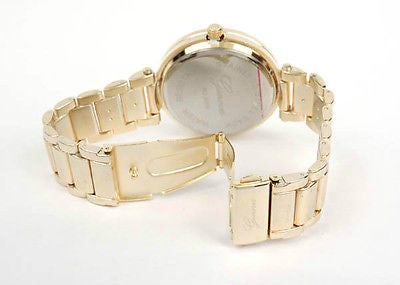 Gold Brushed Bracelet 3D Geneva Crystal Bezel Women's Boyfriend Style ...