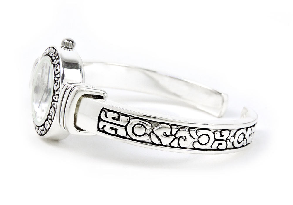 Silver Western Style Decorated Bangle Cuff Watch For Women Showtime Collection 