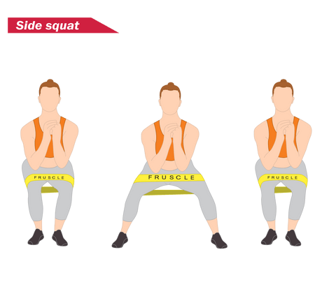 side squat, squat, weerstandsbanden, oefeningen met weerstandsbanden, fitness oefeningen, fitnessmaterialen, fitness training, fitness trainingsschema