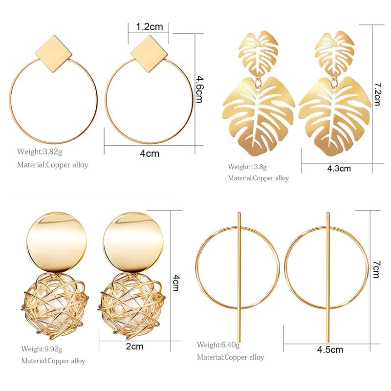 New Korean Acrylic Statement Vintage Geometric Gold Dangle Drop Earrings - Jance Samantha Beauty & Fashion