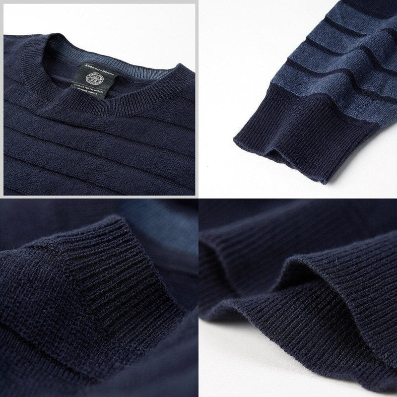 Cotton Stripe Blue Sweater Men Pullover Casual Knitted Korean Style - Jance Samantha Beauty & Fashion