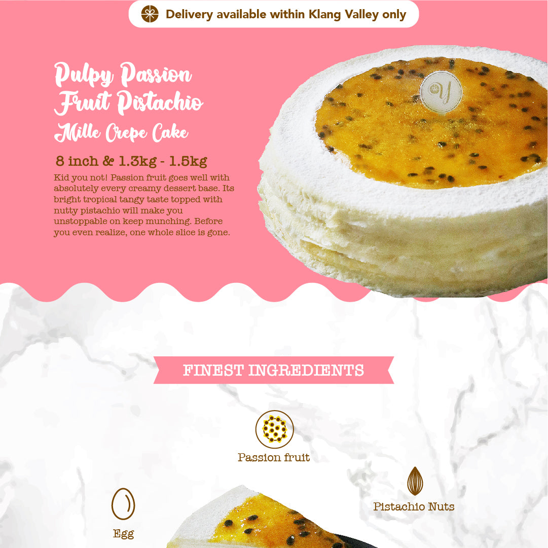 Pulpy Passion fruit Pistachio Mille Crepe Cake